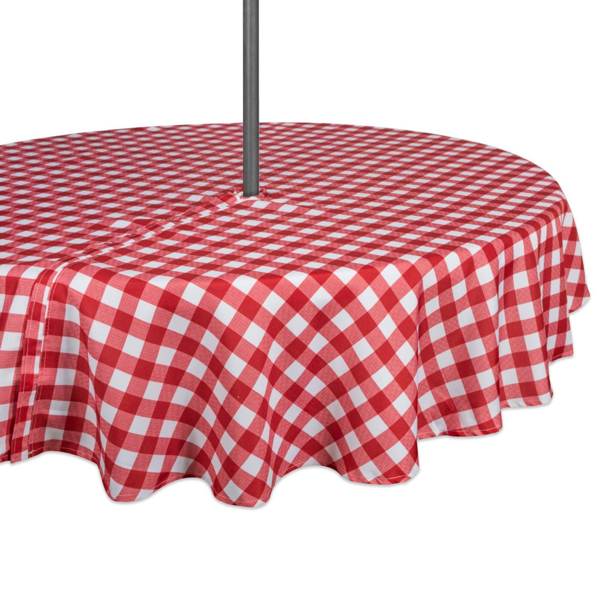 DII® 52" Round Red Check Outdoor Tablecloth With Zipper